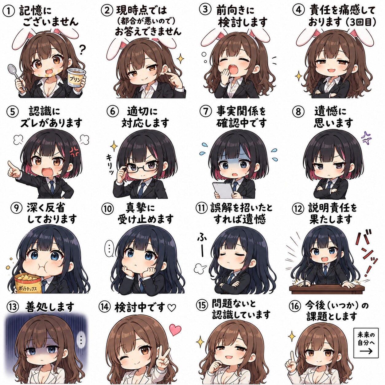 LINEスタンプ風：ゆるキャラ風刺イラスト