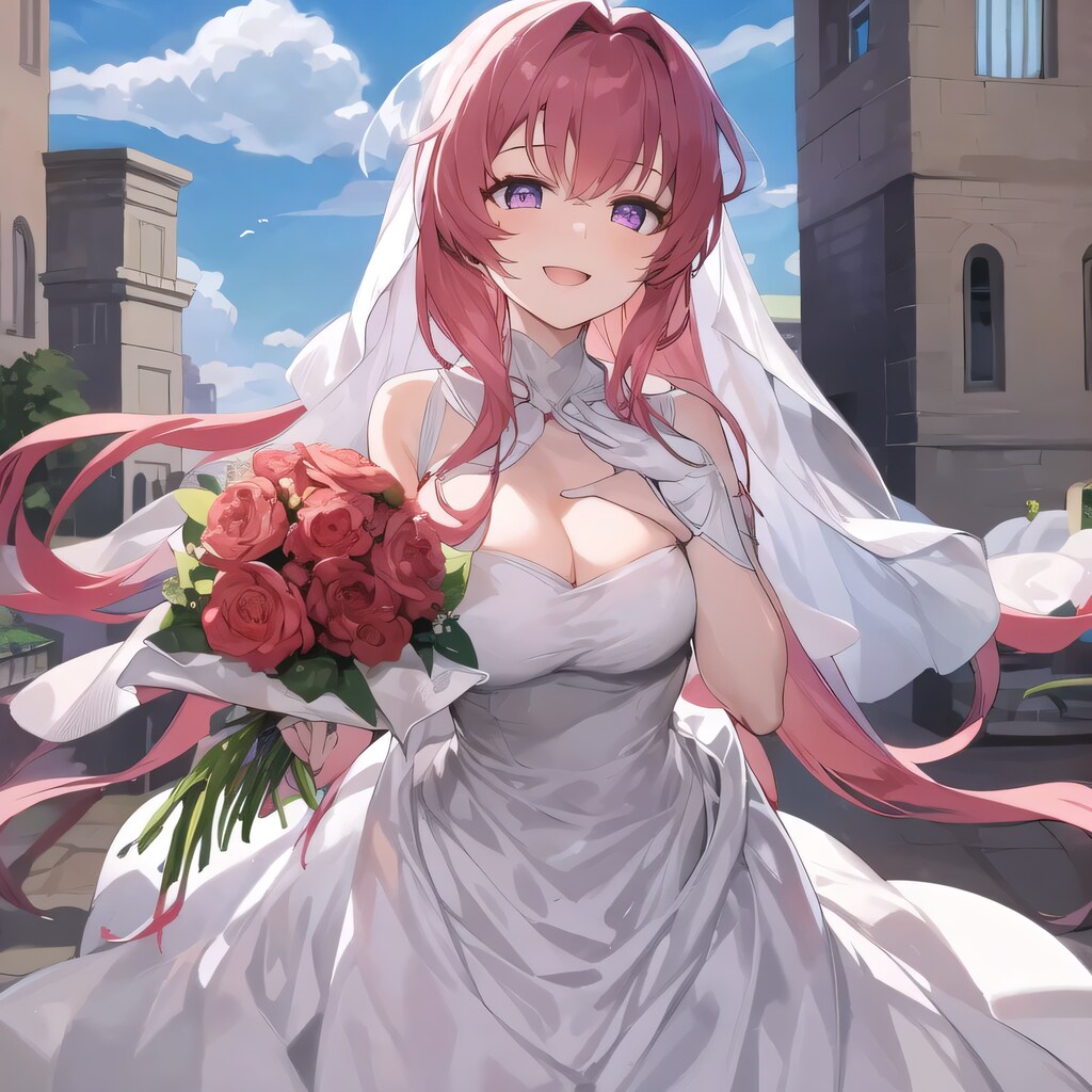 ピンク髪ロングでウェディングドレスの少女２