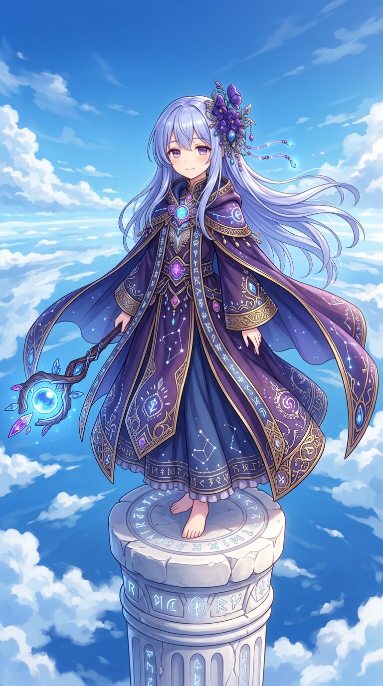 凄い柱の上に立つ魔導師の女の子 | の人気AIイラスト・グラビア