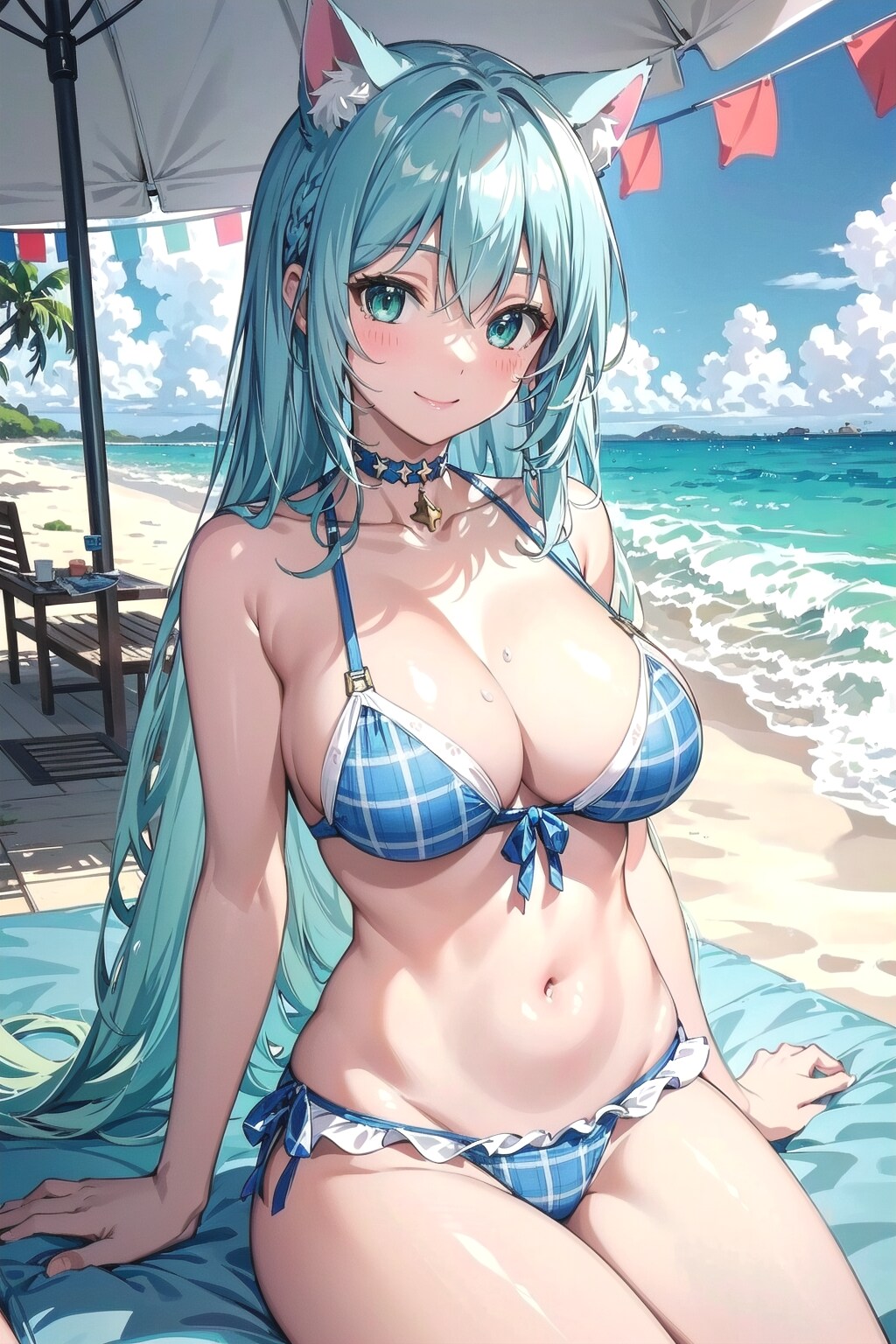 青い空︎ ︎︎︎︎︎💙、青い海🌊、青い髪、青いビキニ👙🐱✨