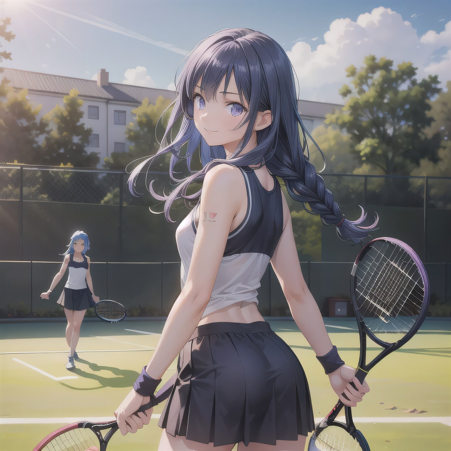 紫髪ロングでテニスウェアの少女６ | の人気AIイラスト・グラビア