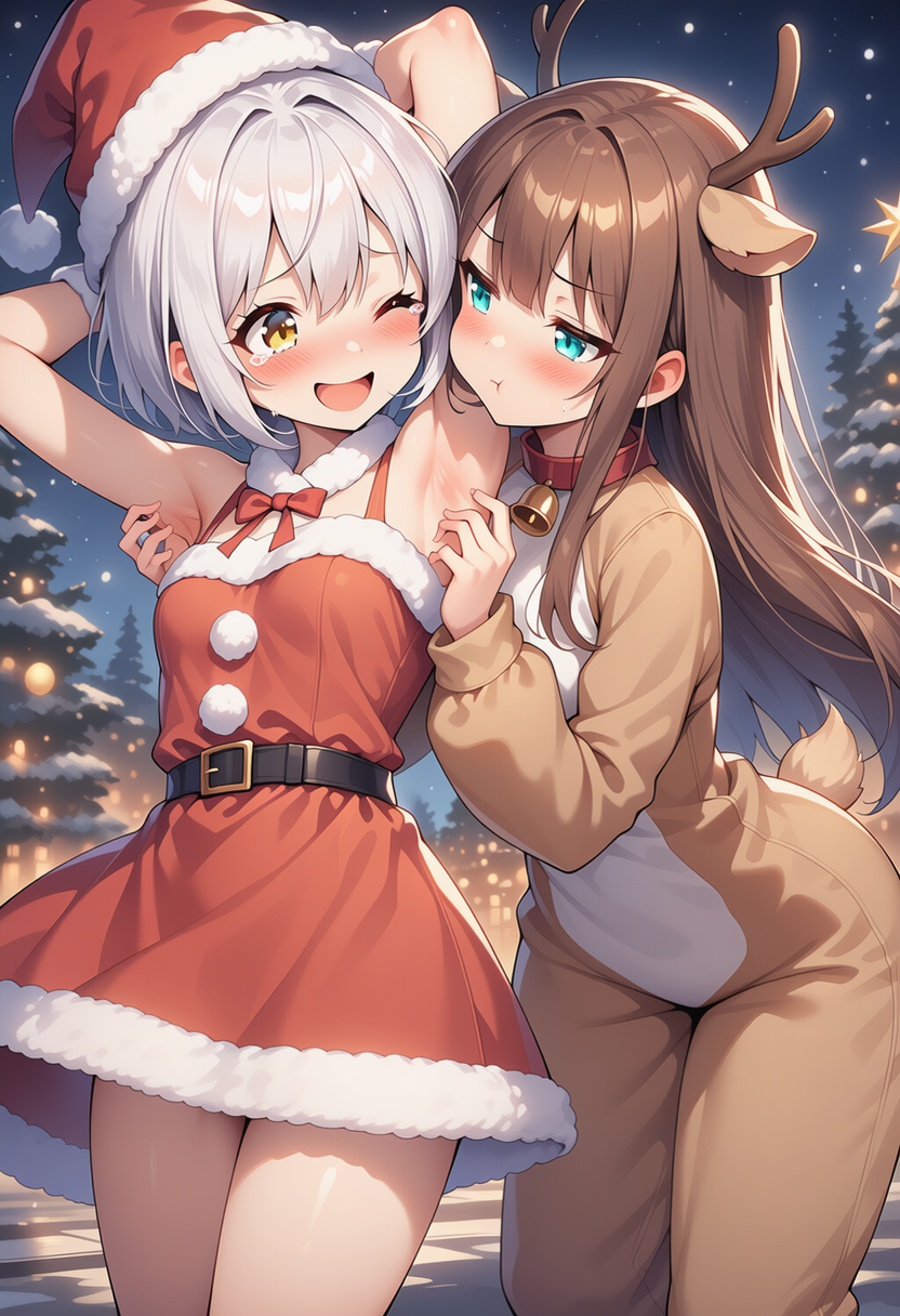 「サンタちゃんのバカ！プレゼント乗せたソリってとっても重いんだよ？踏ん反り帰って偉そうにするサンタちゃんはくすぐりのお仕置き！」「ひゃあっ？！ご、ごめんって～もう偉そうにしないから許して～」