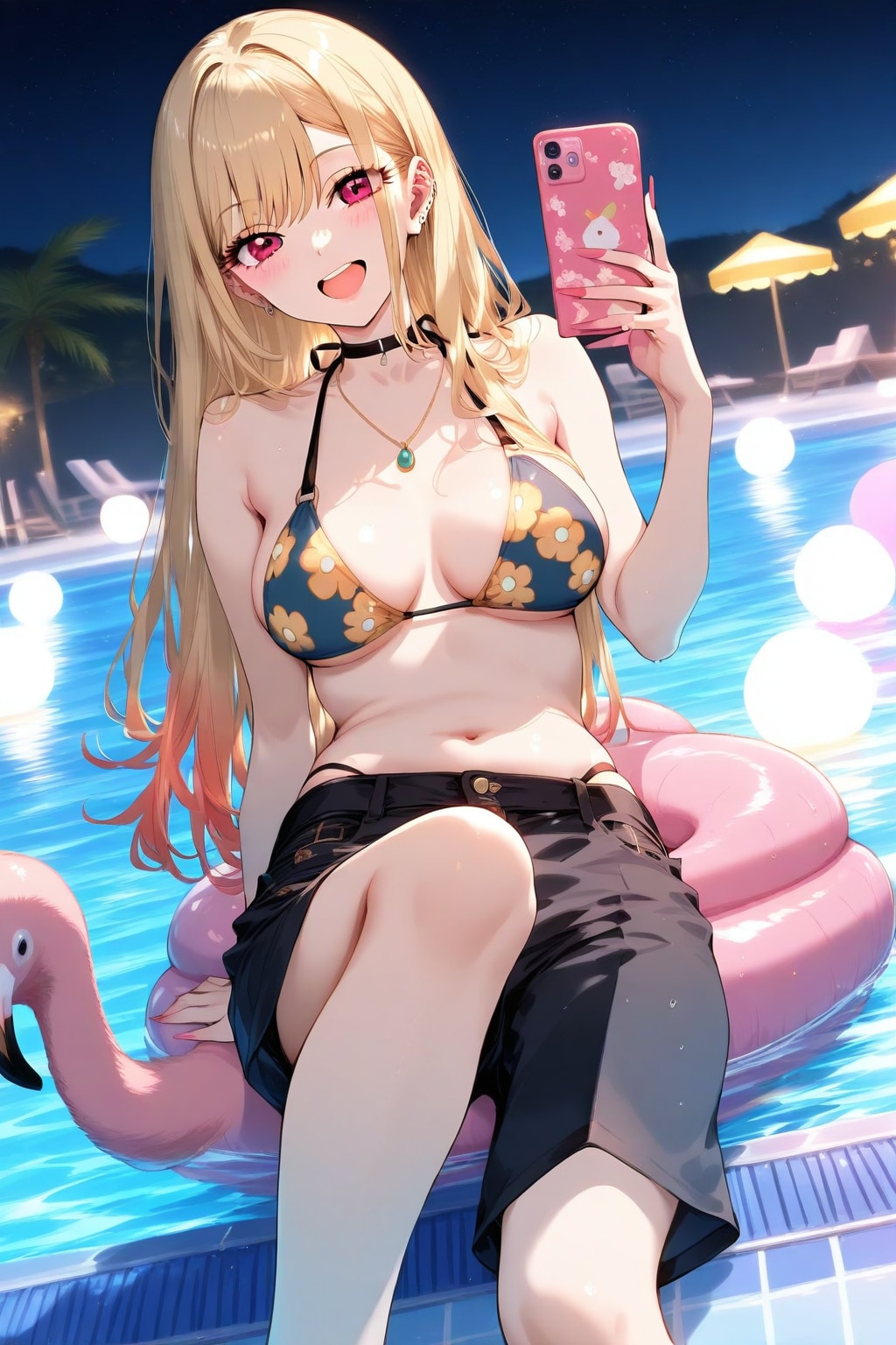 ナイトプール浮き輪自撮り海夢ちゃん👙🌃🦩🛟❤️