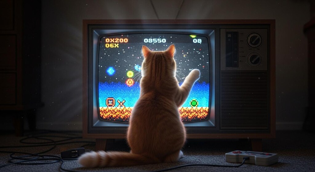 ゲームに夢中にゃん