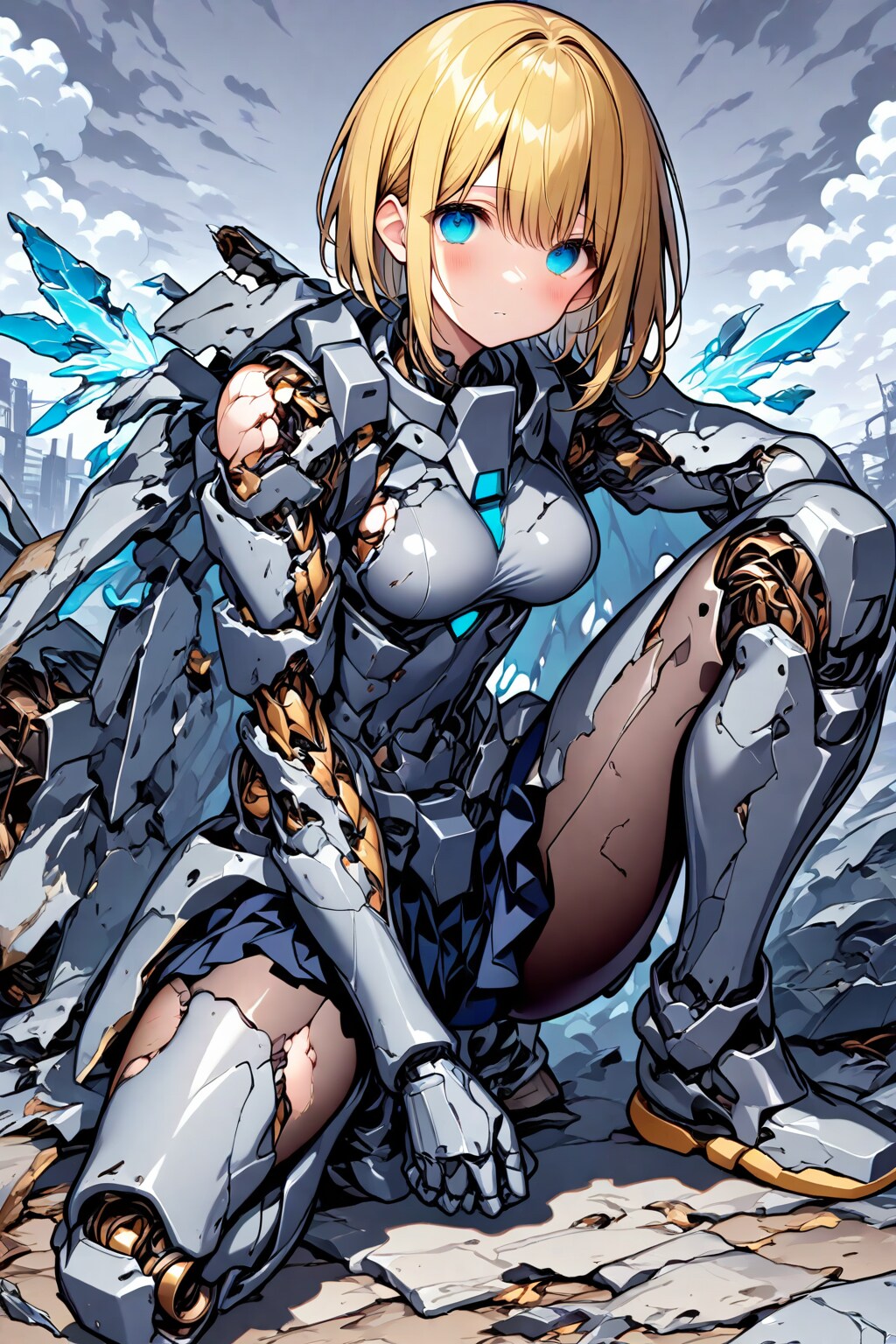 ダメージを受けたメカ娘(損傷率37％)
