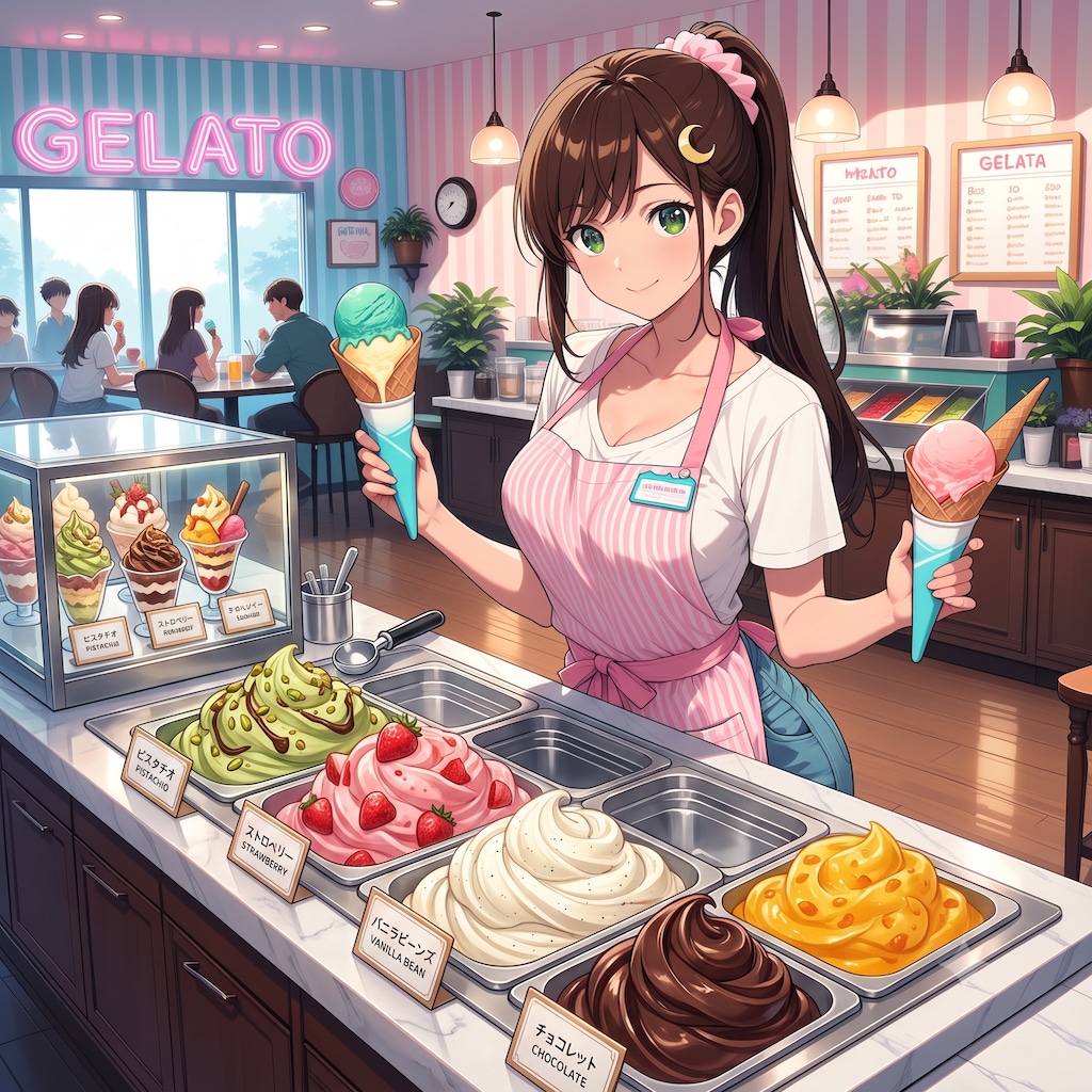 お兄ちゃん、ジェラート美味しそうでしょ！　どれにする？