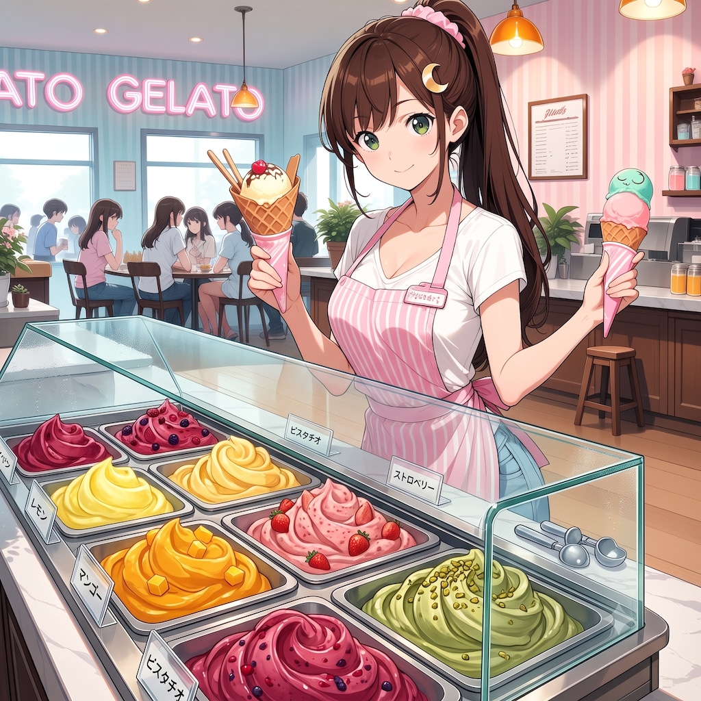 お兄ちゃん、ジェラート美味しそうでしょ！　どれにする？