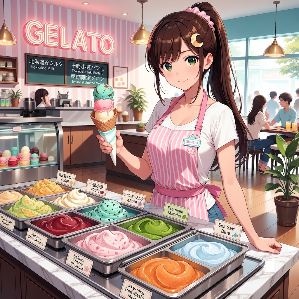 お兄ちゃん、ジェラート美味しそうでしょ！　どれにする？