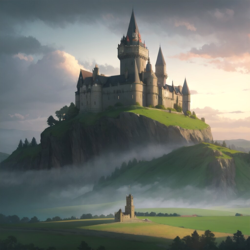 幻想的な霧の中のスコットランドの古城 | の人気AIイラスト・グラビア