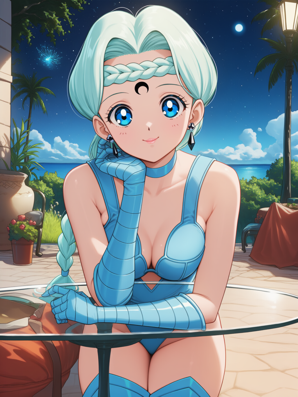 テーブルに肘をつくベルチェ