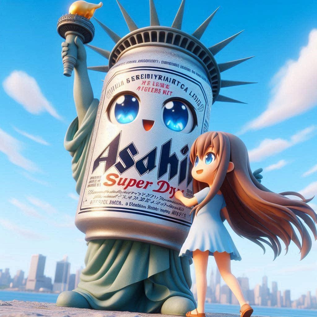 自由のビール像と少女