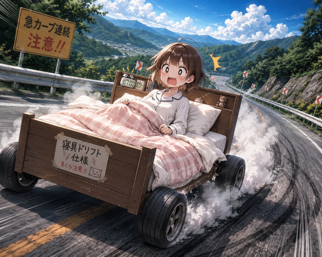 【お題:朝起きたら】ベッドで峠を攻めてた。