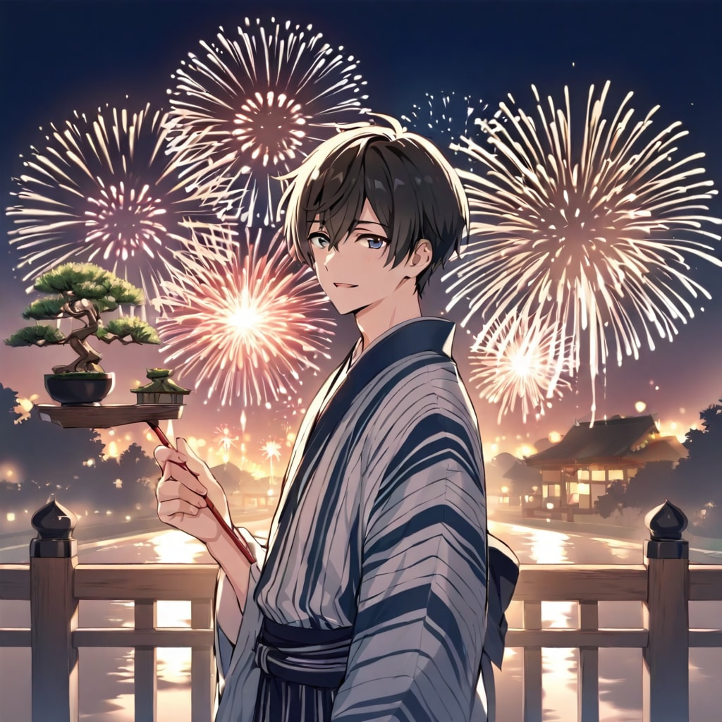盆栽と一緒に花火…見ないか？ | の人気AIイラスト・グラビア