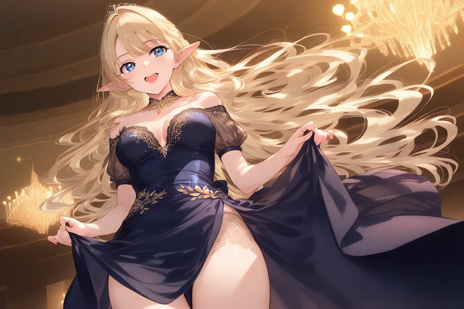 エレガントデコルテドレスのエルフさん