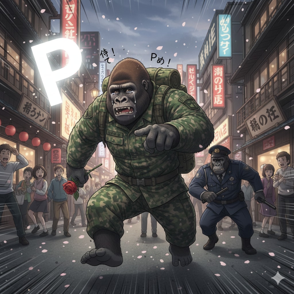 点Pとセンチメンタルゴリラ、センチメンタルゴリラ警官に追われる | の人気AIイラスト・グラビア