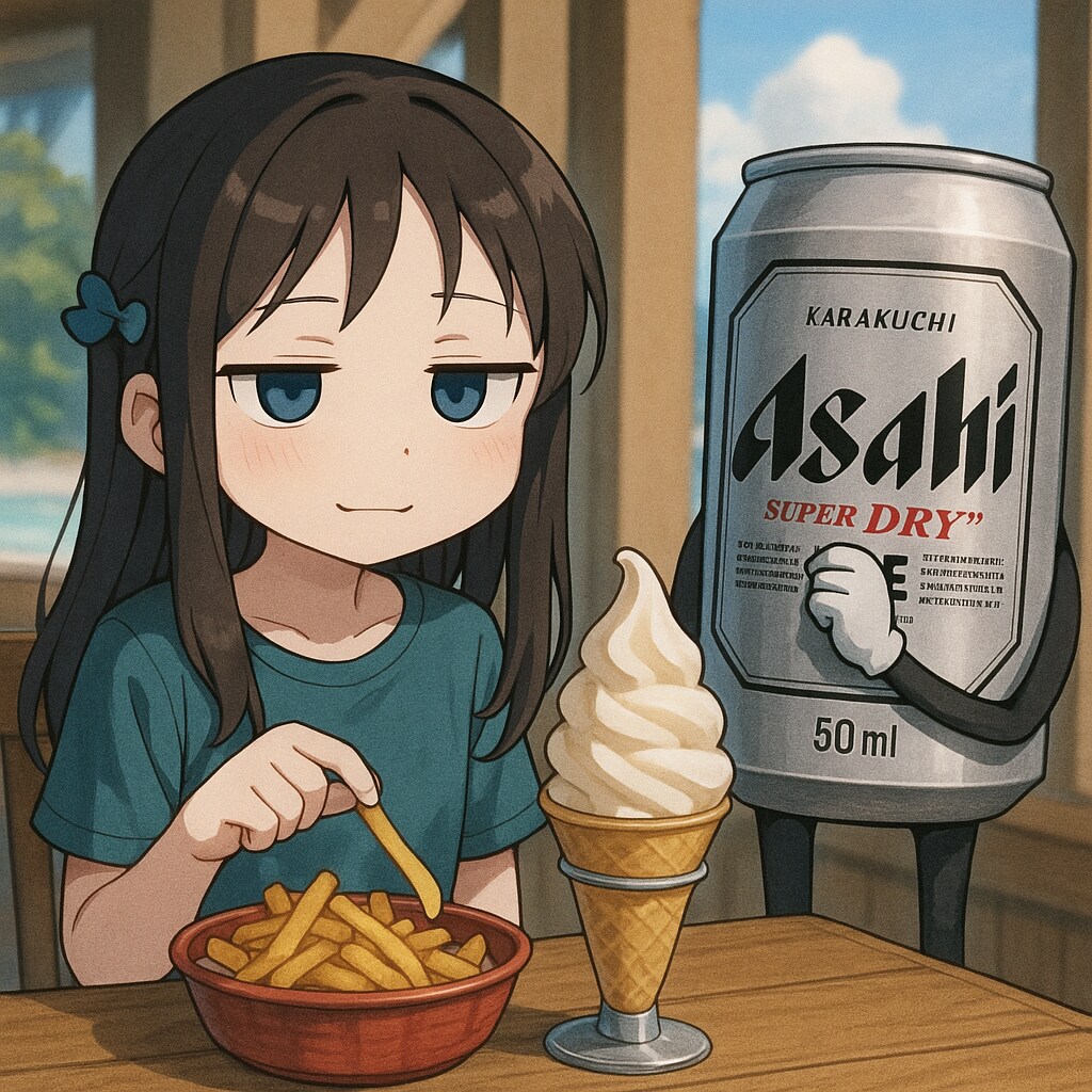 ポテトとソフトクリームを食べる女の子(＋α)