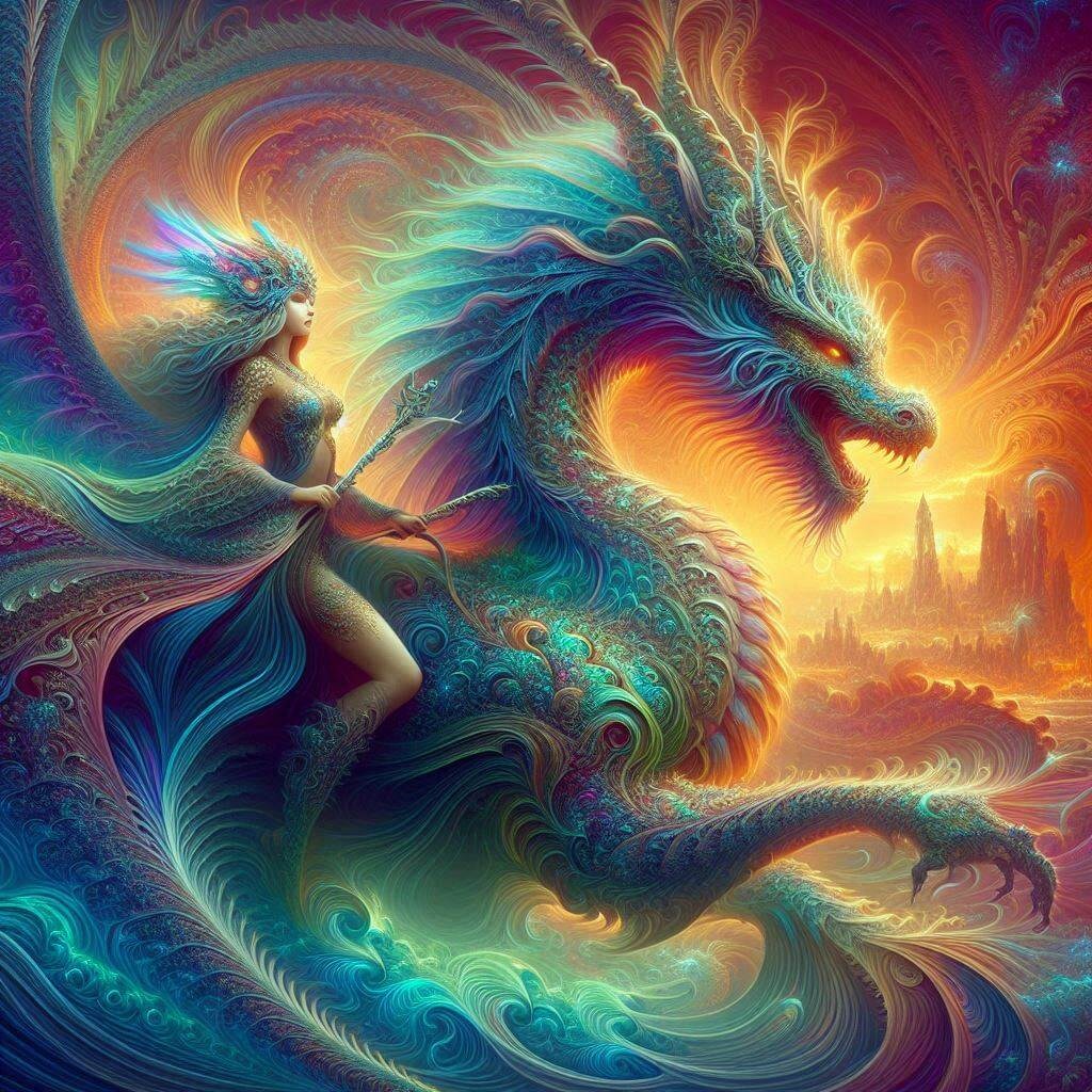 【習作】龍に乗る美女　( 実験的画像 ) | の人気AIイラスト・グラビア