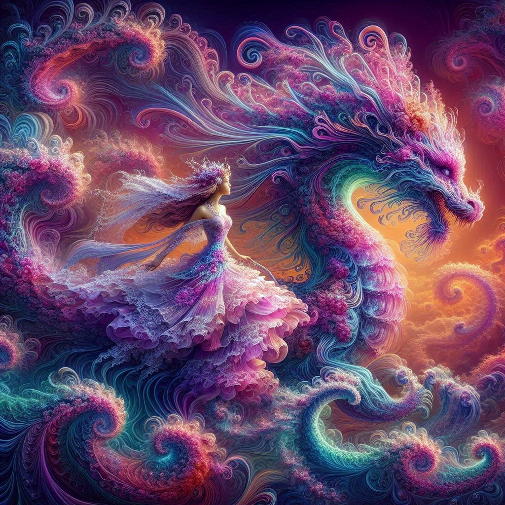 【習作】龍に乗る美女　( 実験的画像 )