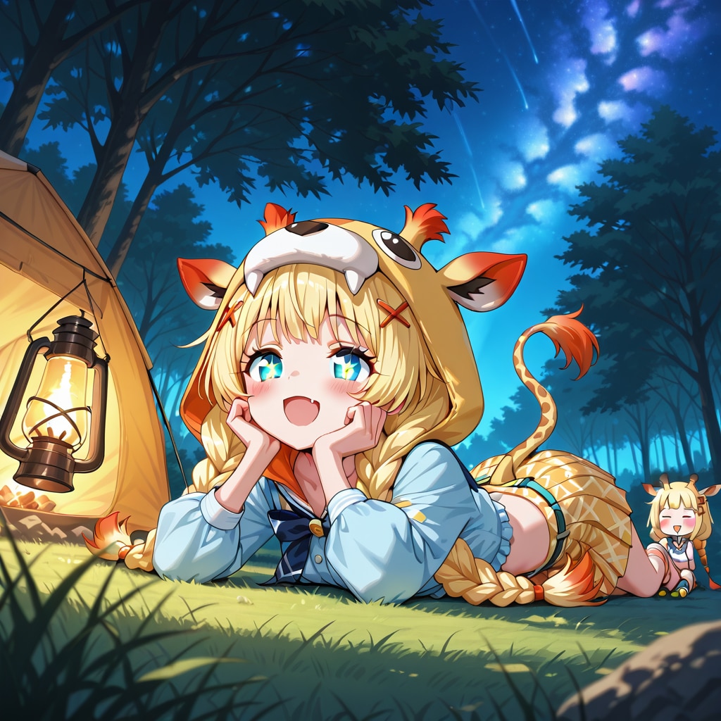 星空キャンプなキリンフーディーお姉さんとちびちゃん