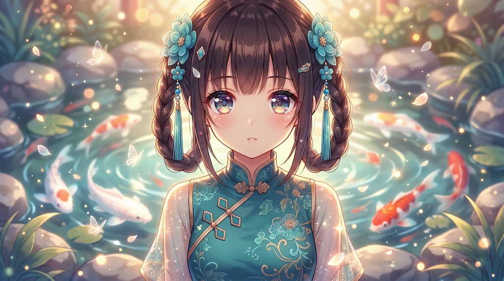 翡翠簪花の水鏡