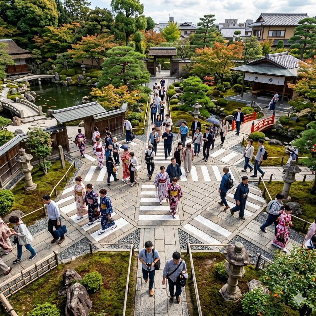 スクランブル交差日本庭園