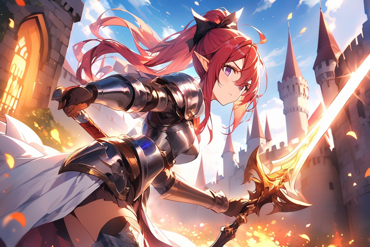 【習作】赤髪の女性騎士　その２ ( VEGA )　この城は私が守る！ | の人気AIイラスト・グラビア