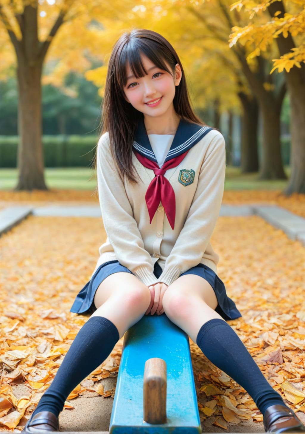 公園でシーソーする女子