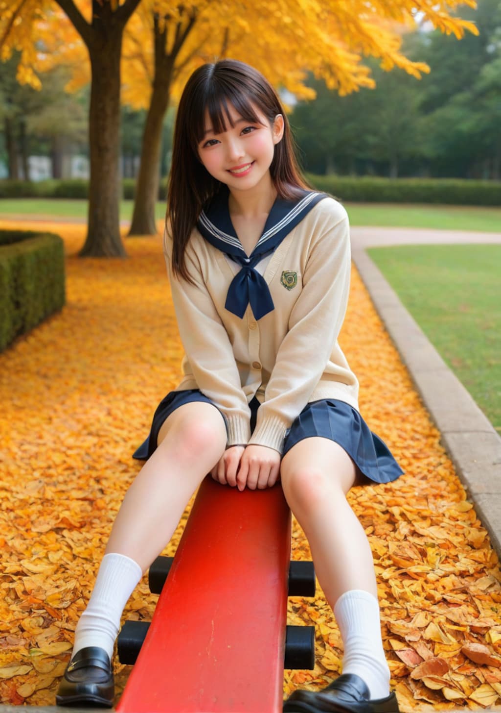 公園でシーソーする女子