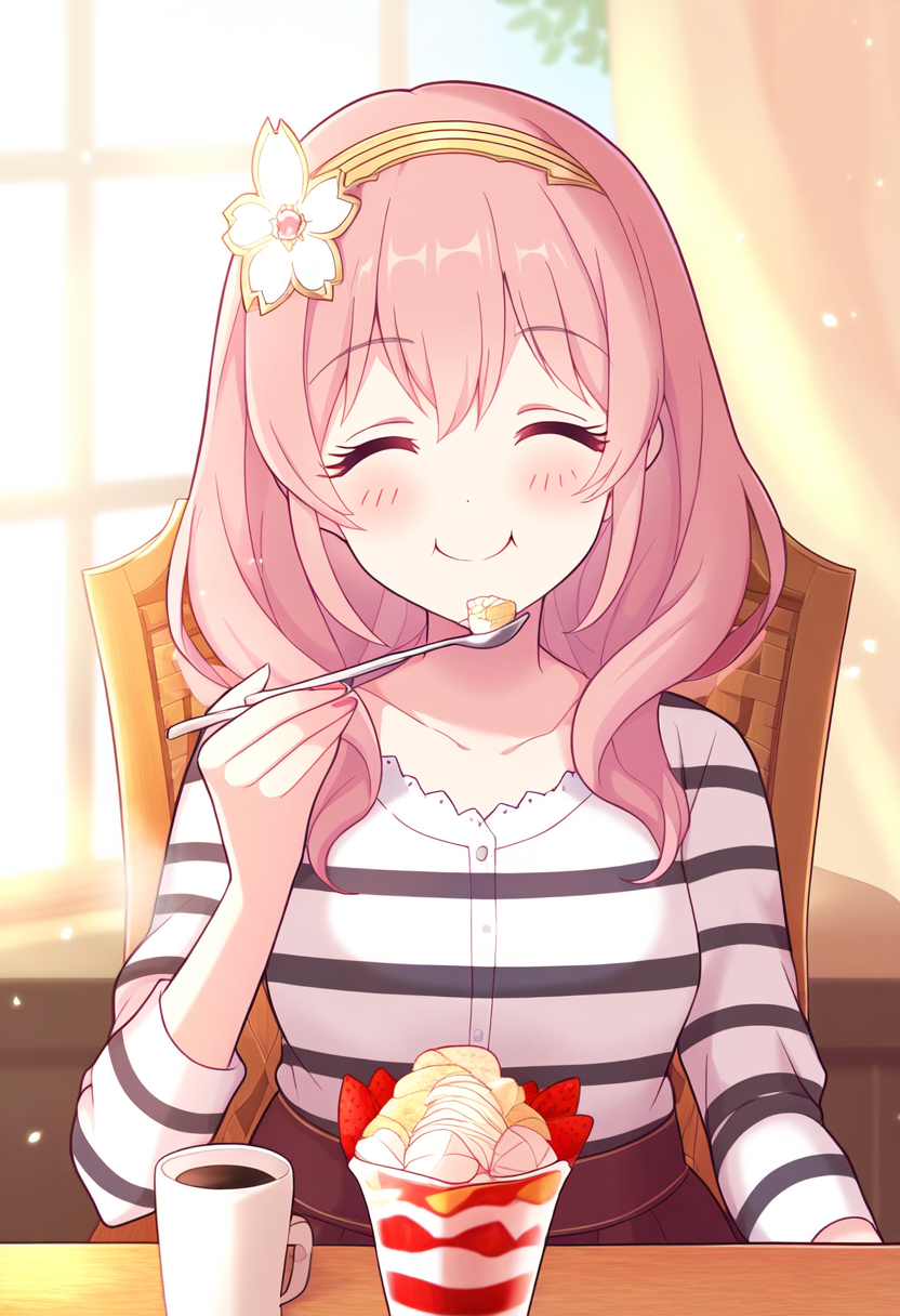 カフェで喜ぶ彼女