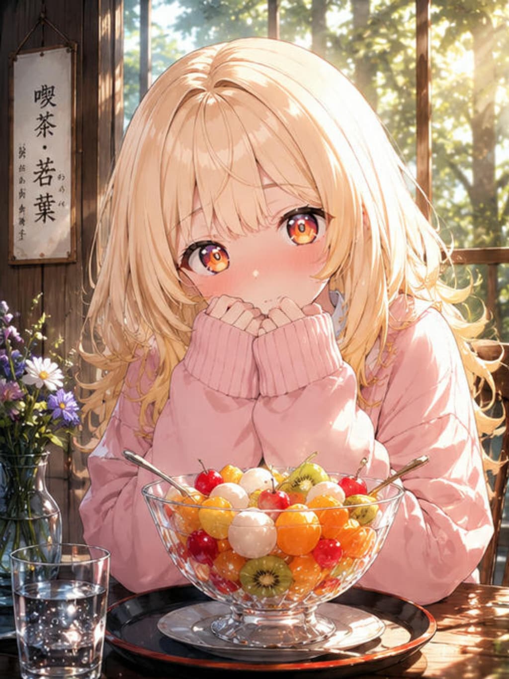 夏の午後、きらめくフルーツポンチと少女のひととき
