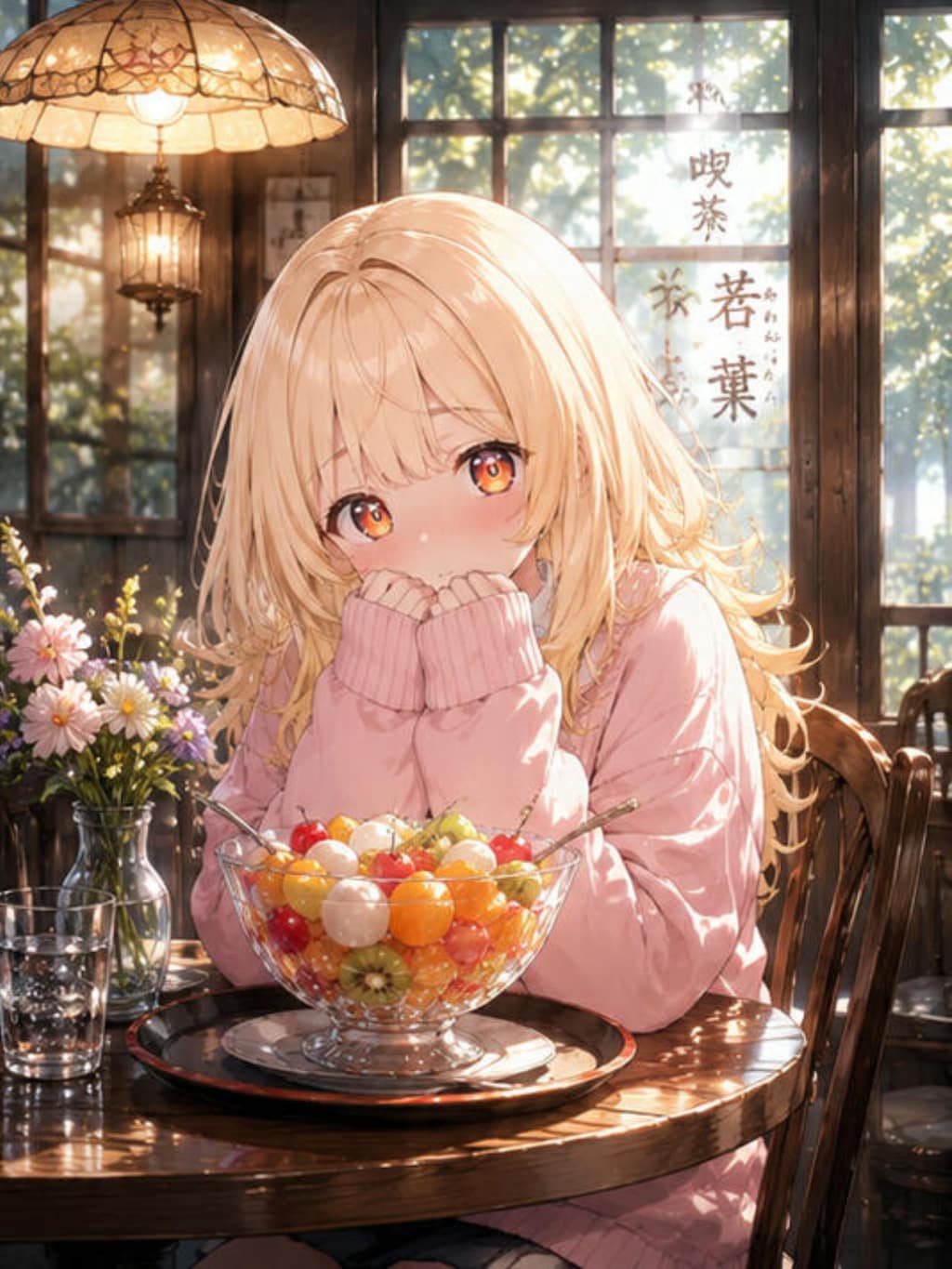 夏の午後、きらめくフルーツポンチと少女のひととき