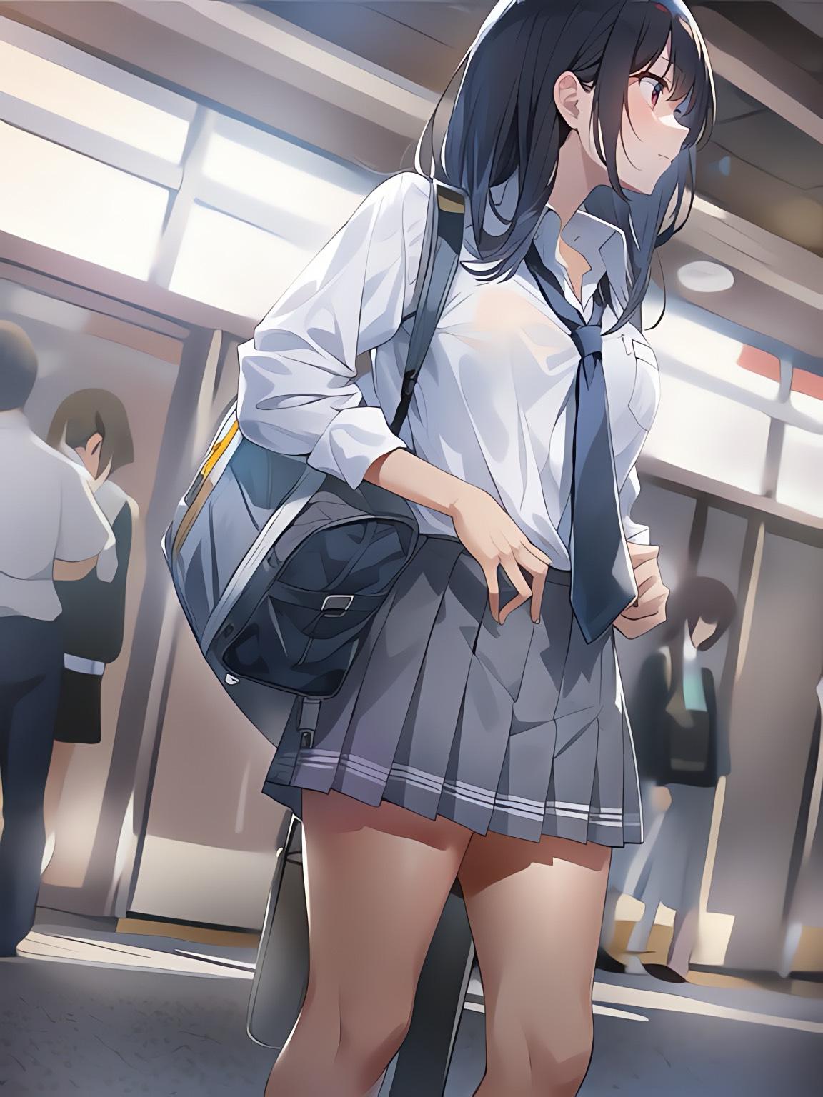駅で電車を待ってる女子高生！ | の人気AIイラスト・グラビア