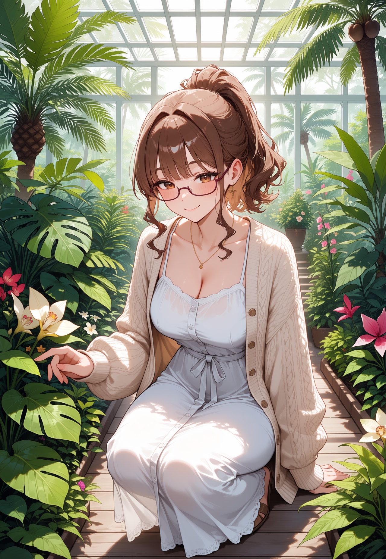 植物園でごっこ遊びをしているお姉さん