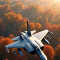 雪と紅葉の上空を飛ぶF15 6枚目