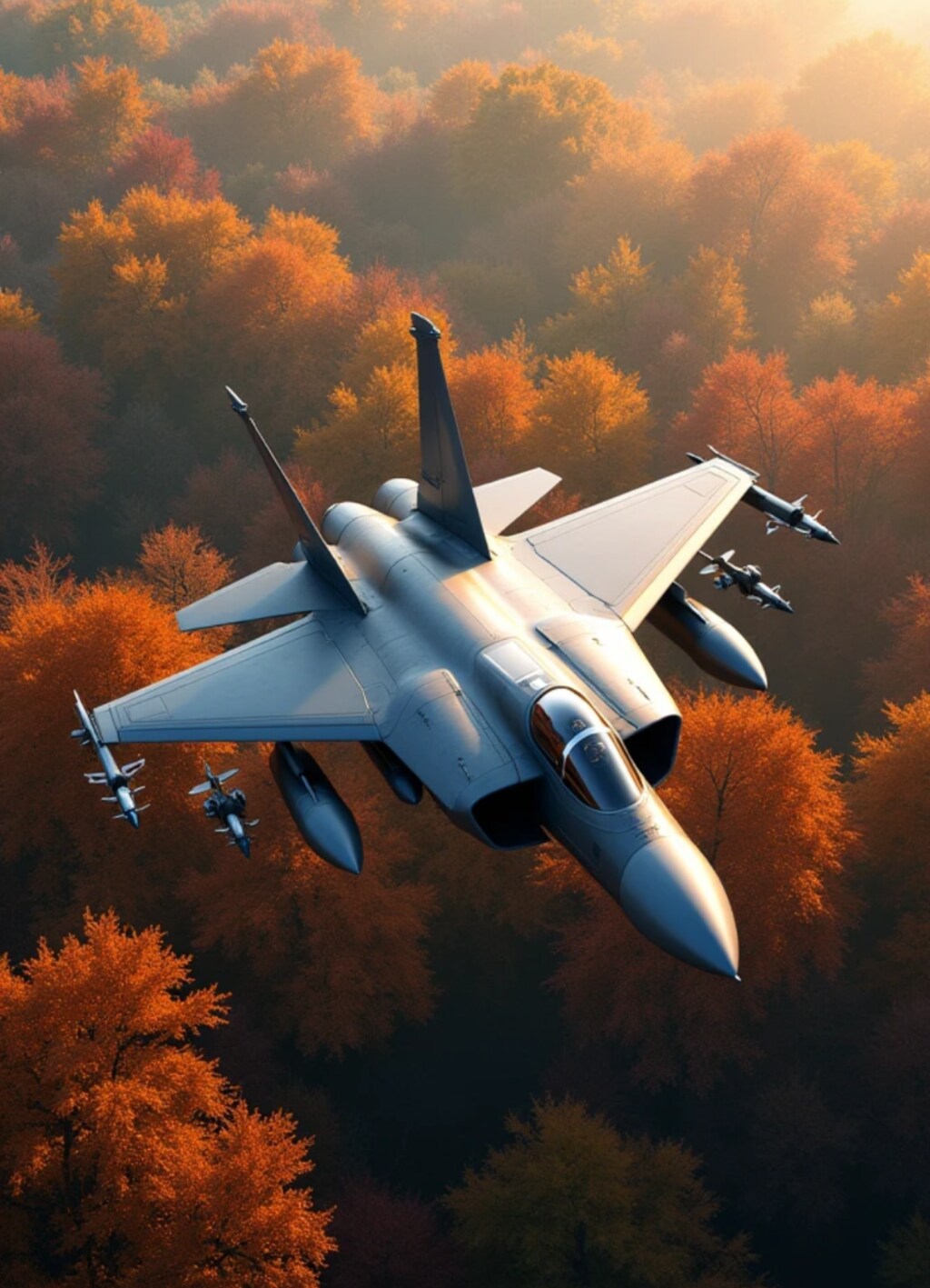 雪と紅葉の上空を飛ぶF15