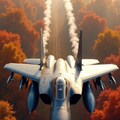 雪と紅葉の上空を飛ぶF15 5枚目