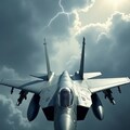 雪と紅葉の上空を飛ぶF15 3枚目