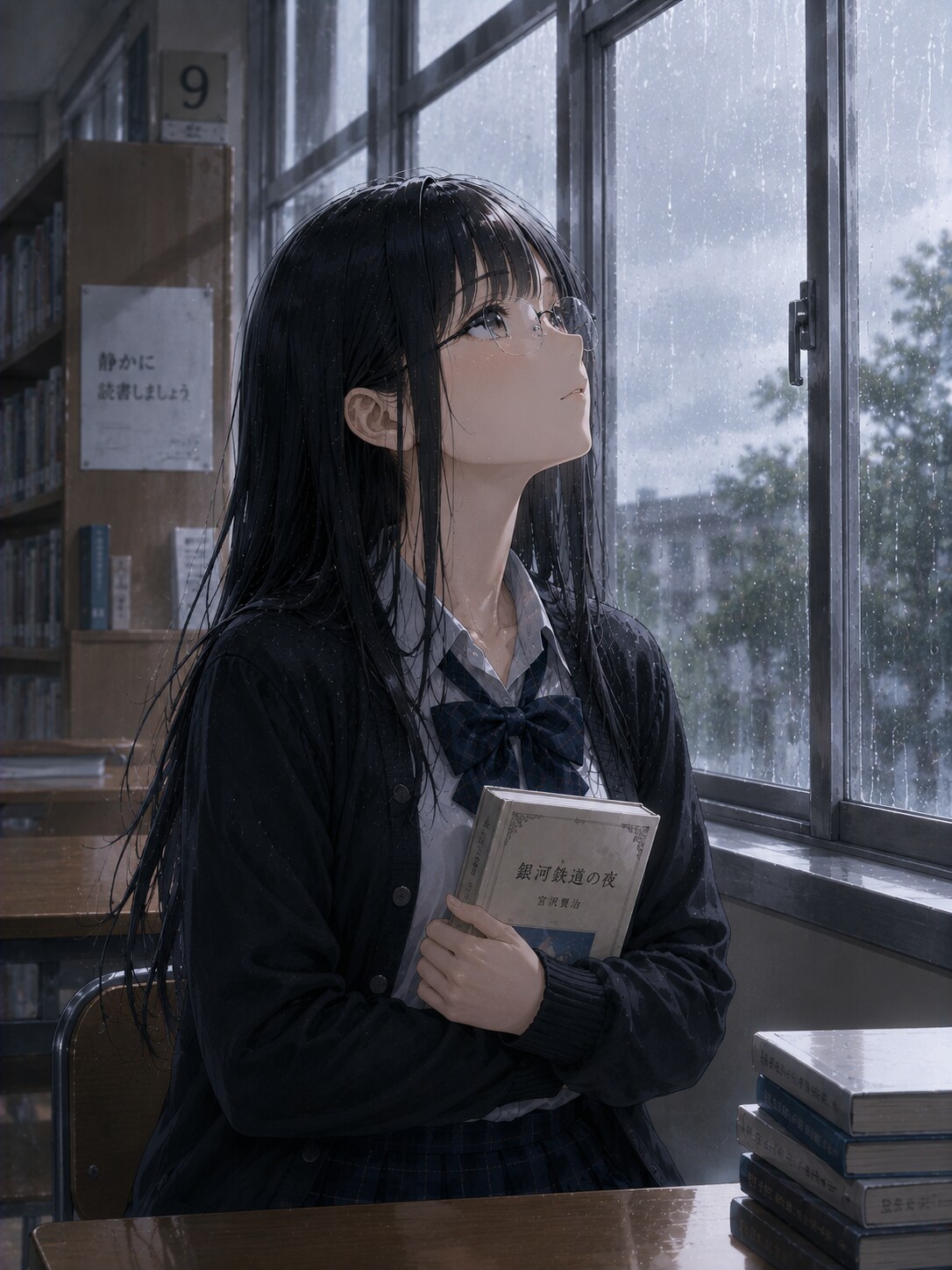 【ナオ】雨の日の図書室 | の人気AIイラスト・グラビア