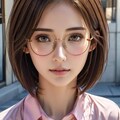 ピンクシャツのメガネ少女 2枚目