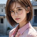 ピンクシャツのメガネ少女 8枚目