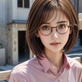 ピンクシャツのメガネ少女 3枚目