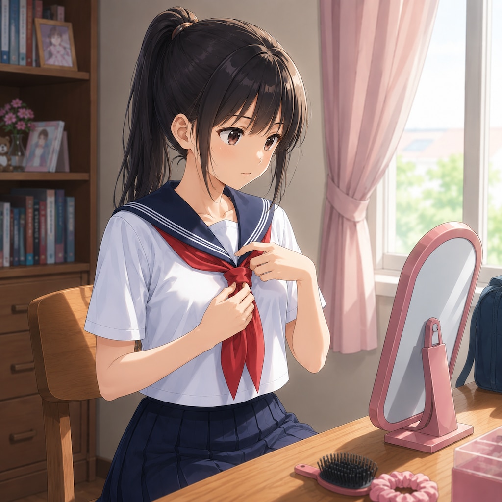 身支度する少女