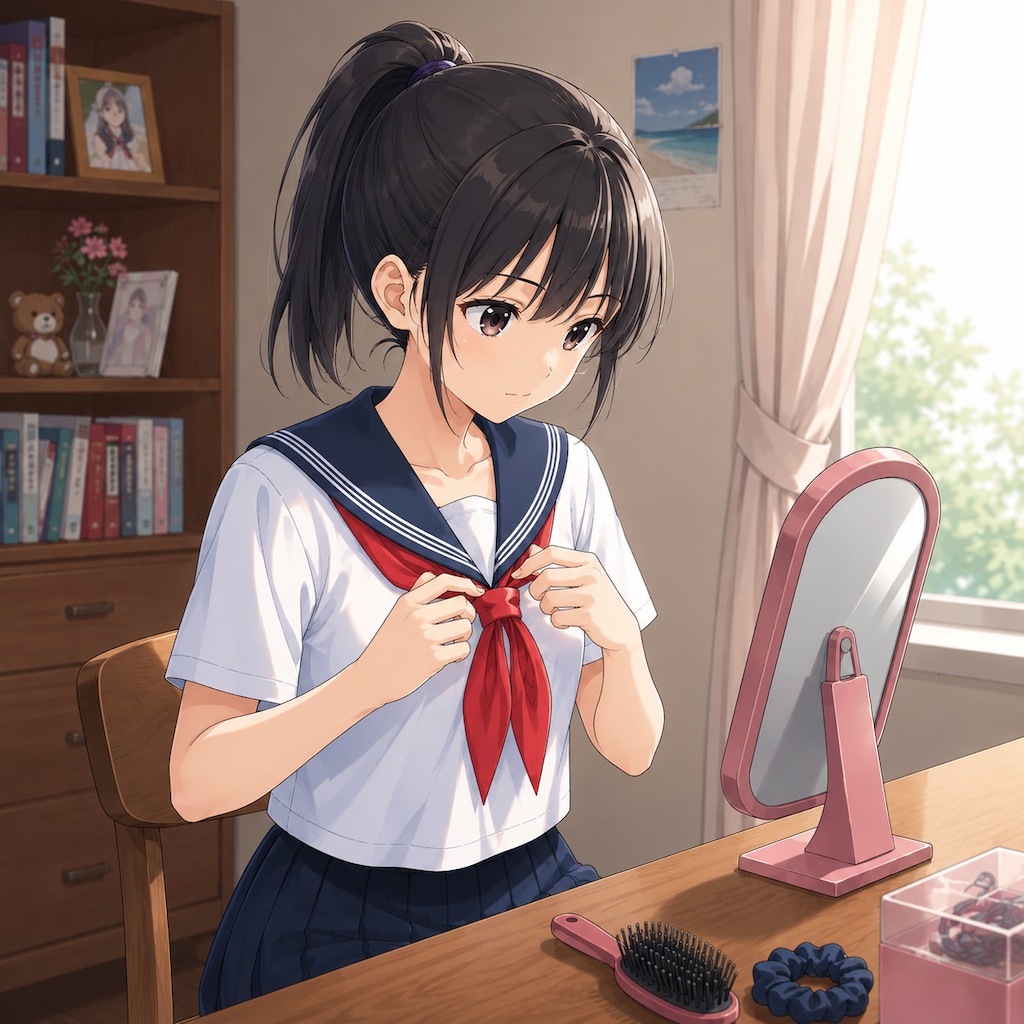 身支度する少女