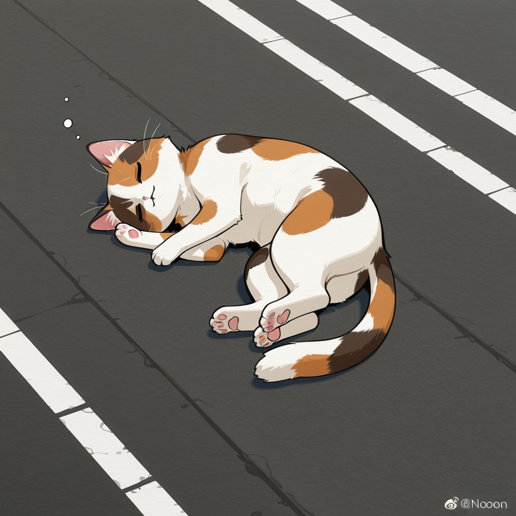 道路の真ん中でひなたぼっこ