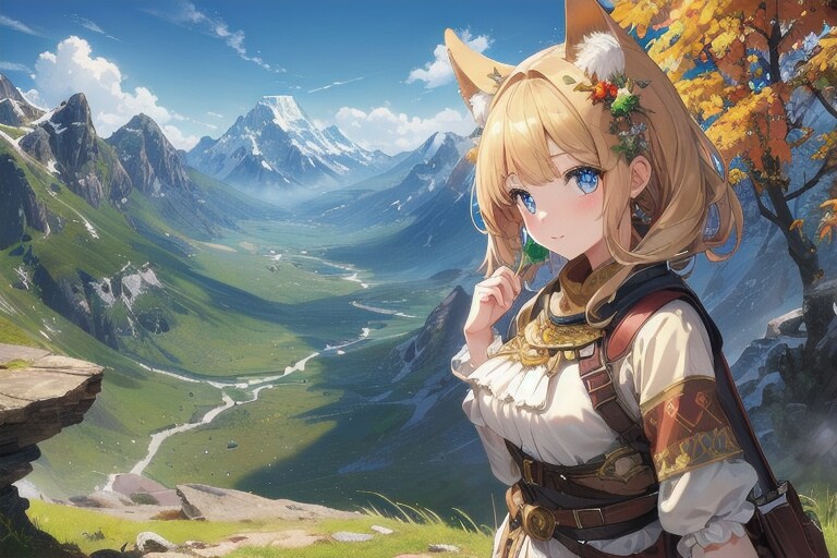 ケモ耳少女と山