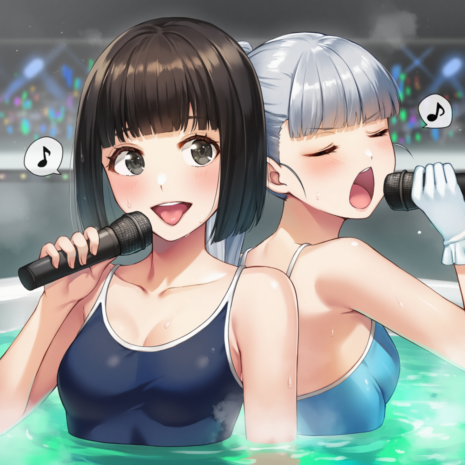 お風呂でスク水歌合戦