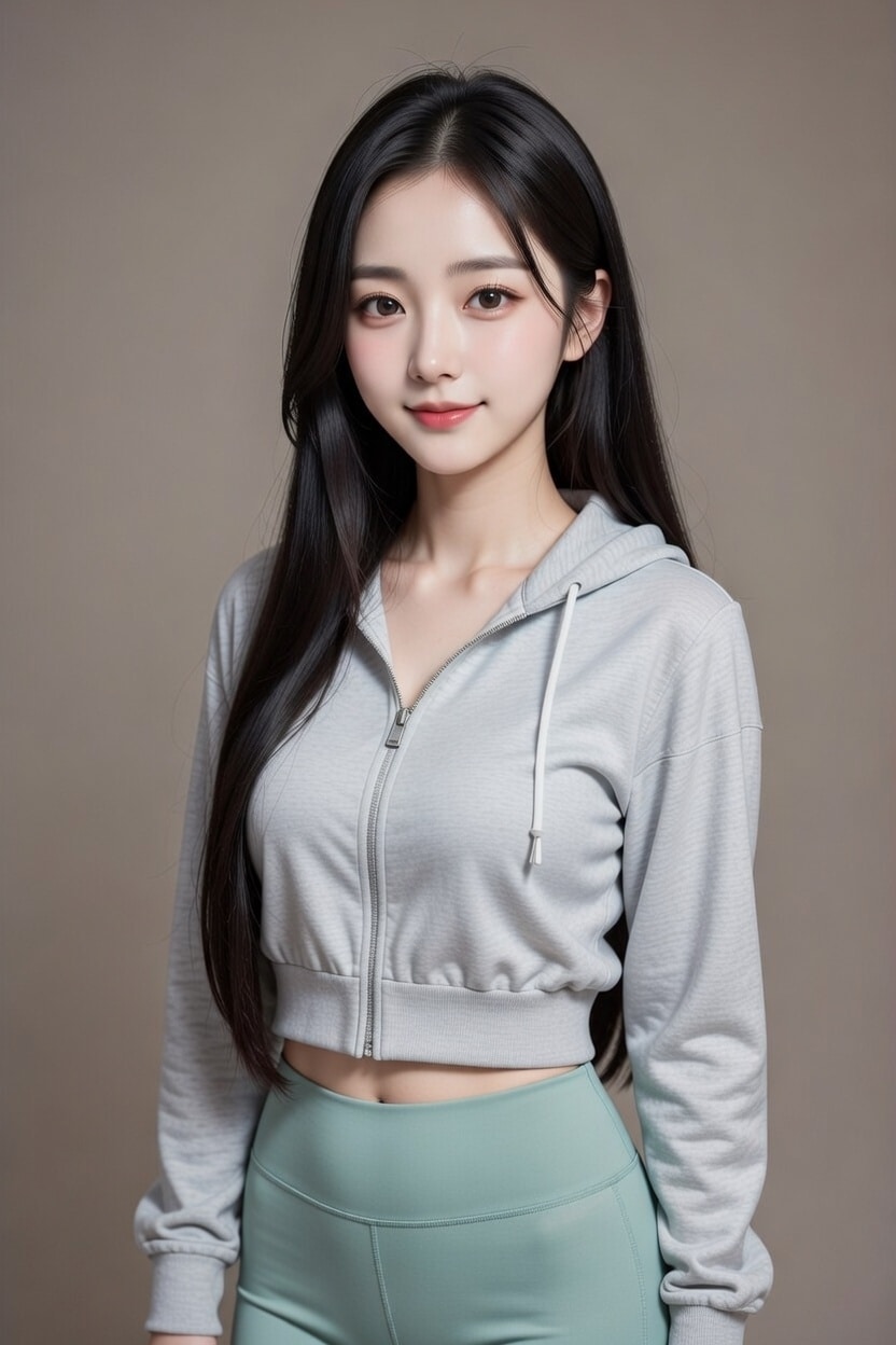 黒髪ロングでトレーニングウェアの美女２