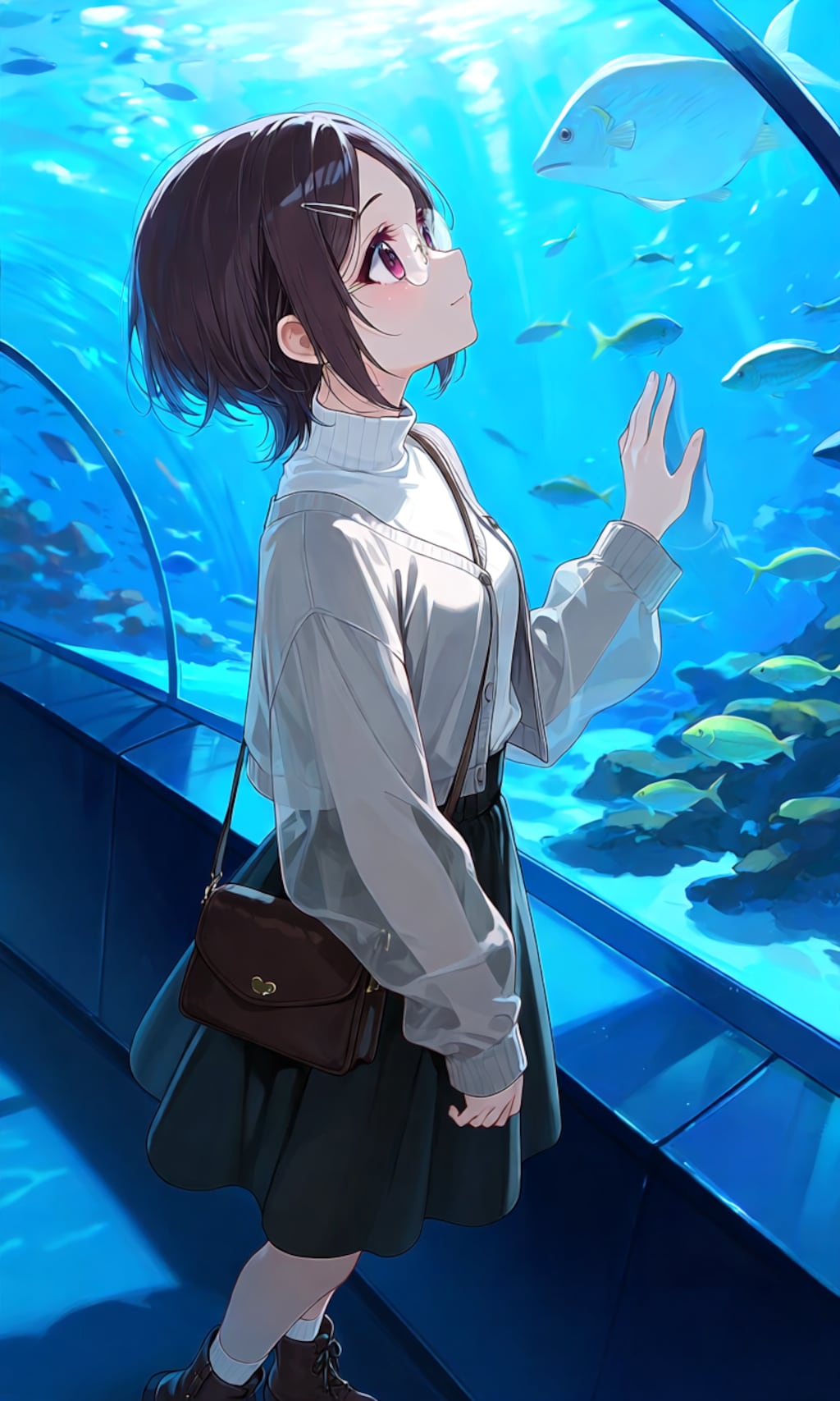 眼鏡っ娘と海岸の小さな水族館にて