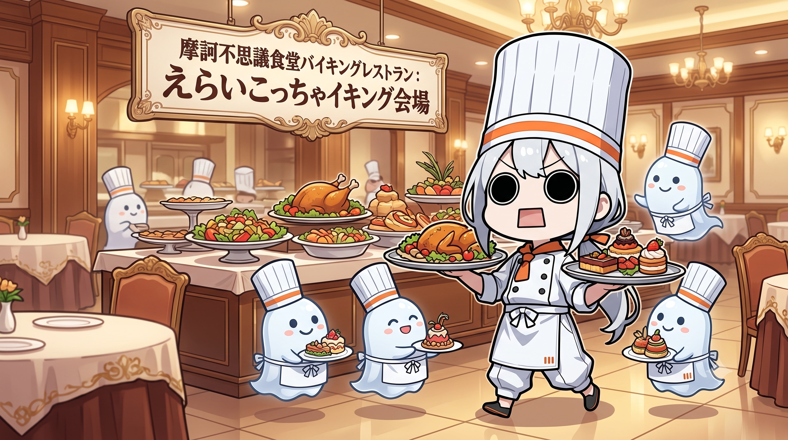 バイキング準備中お化けシェフ達とえらいこっちゃ嬢 | の人気AIイラスト・グラビア