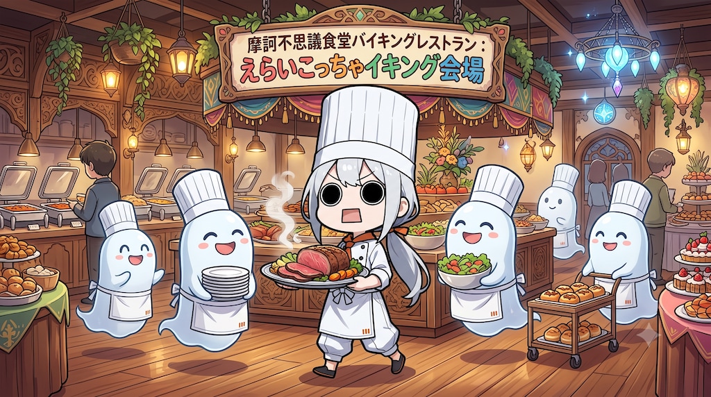 バイキング準備中お化けシェフ達とえらいこっちゃ嬢